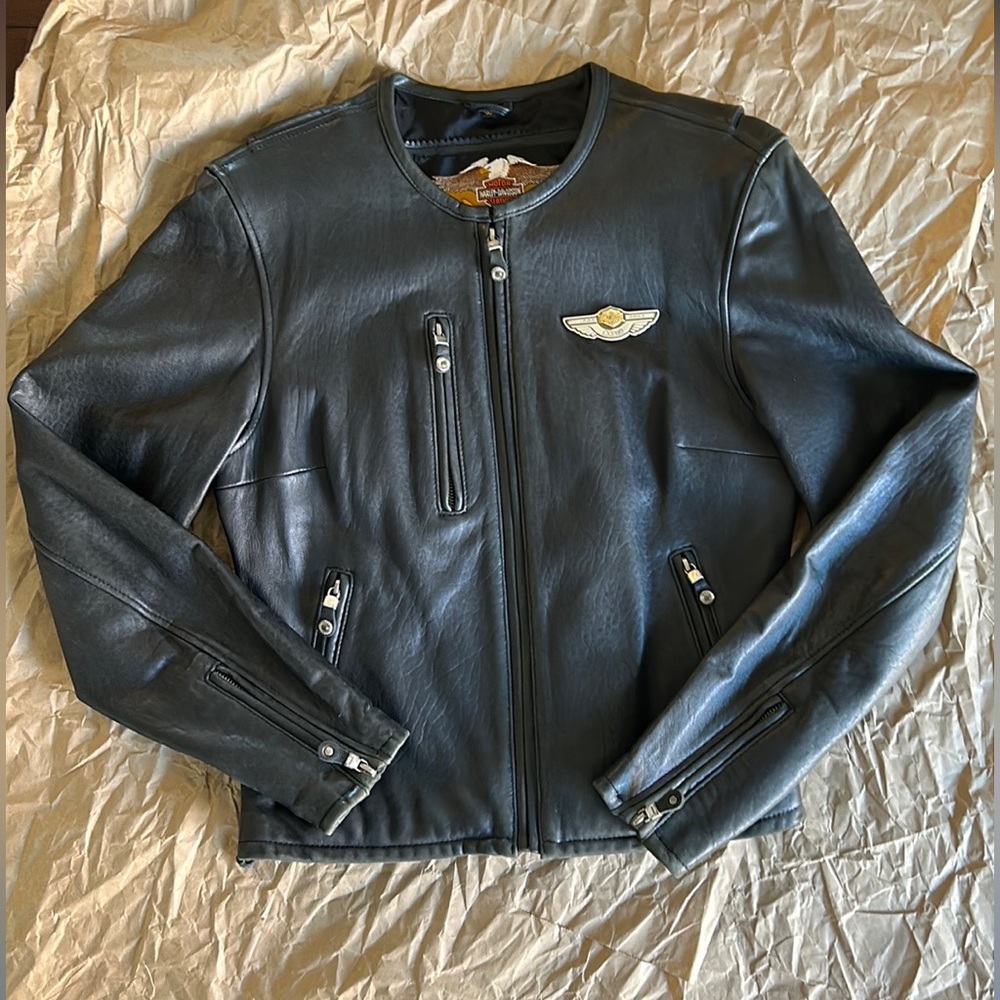 Harley Davidson women’s leather jacket hundredth anniversary medium.